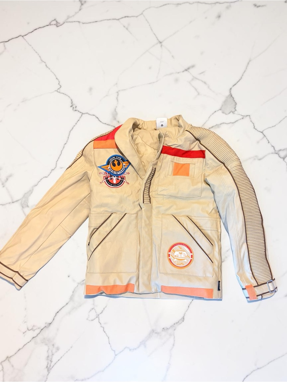 Star Wars The Force Awakes Jacket Beige Boys Size 7/8 Disney Finn Resistance BB8